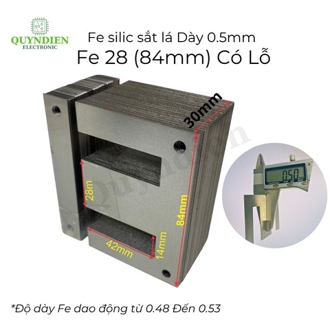 Fe Sắt silic EI lá dầy 0.5mm - 28mm (84mm) có lỗ