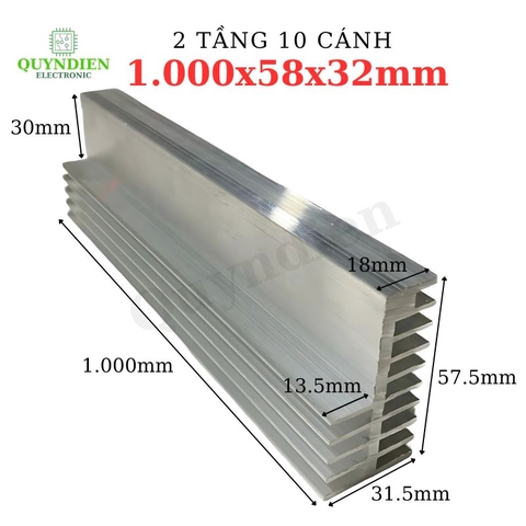 Nhôm tản nhiệt 2 tầng 10 cánh 1 mét - 1000x58x32mm