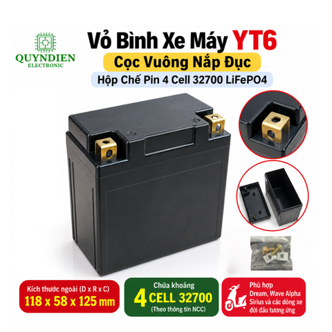 Vỏ Bình Xe Máy YT6 Cọc Vuông Nắp Đục