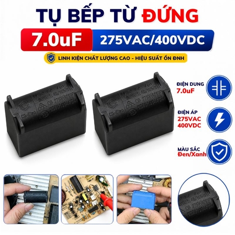 Tụ Bếp Từ 7uF 275VAC/400VDC Màu Đen Loại Đứng