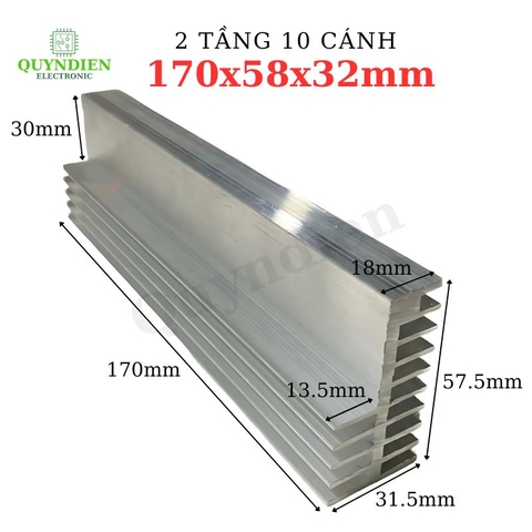 Nhôm tản nhiệt 2 tầng 10 cánh 170x58x32mm