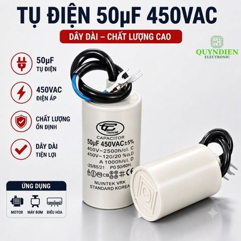 Tụ Đề Máy Bơm Nước 50uF 450VAC Tinh Chi