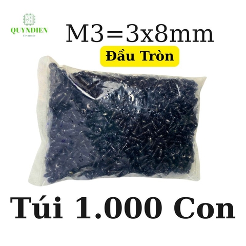 Ốc vít nhọn M3x8mm đầu Tròn dài 8mm - Túi 1.000 Con