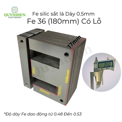 Fe Sắt silic EI lá dầy 0.5mm - 36mm (108mm) có lỗ
