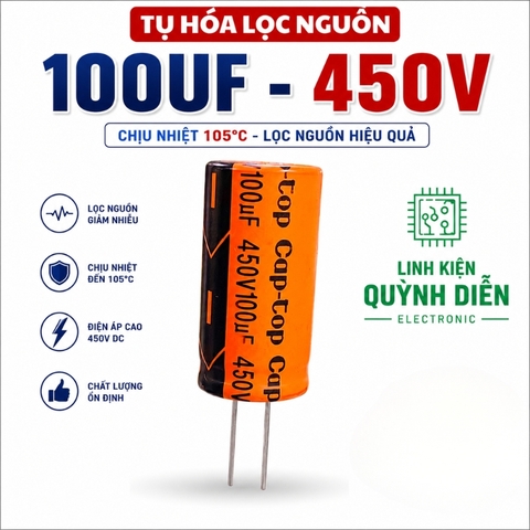 Tụ Hóa Lọc Nguồn 100uf 450VDC CapTop – Tụ Điện Lọc Nguồn Nguồn Xung, UPS, Biến Tần