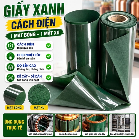 Giấy Xanh Cách Điện 1 Mặt Bóng 1 Mặt Xù Dày 0.2mm