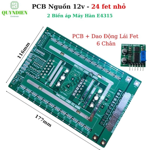 PCB nguồn 24 fet nhỏ 2 biến áp máy hàn EE43. Mạch Kích INVERTER 12V DC ra AC phíp FR4 + Kèm Dao Động