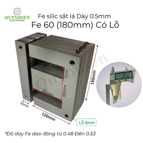Fe Sắt silic EI lá dầy 0.5mm - 60mm (180mm) có lỗ