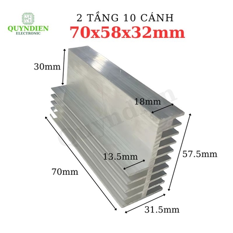 Nhôm tản nhiệt 2 tầng 10 cánh 70x58x32mm