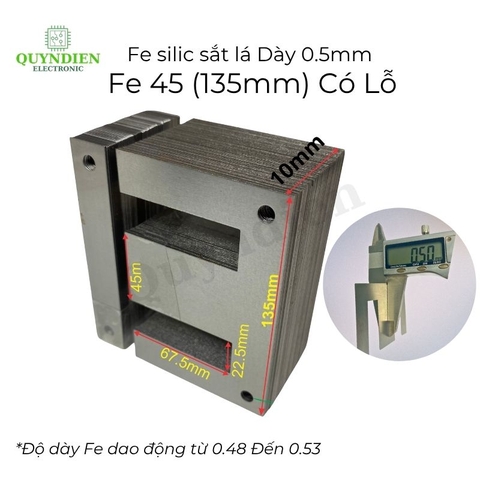 Fe Sắt silic EI lá dầy 0.5mm - 45mm (135mm) có lỗ