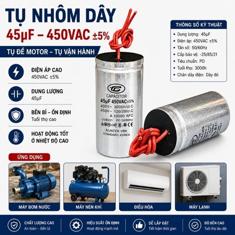 Tụ Nhôm Dây 45uF - 450V