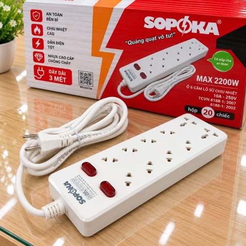 Ổ cắm 10 Cửa Chéo Con tắc 2200W