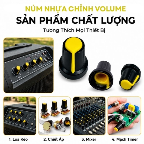 Núm Nhựa Volume Màu Vàng Thân Đen