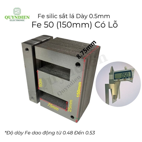 Fe Sắt silic EI lá dầy 0.5mm - 50mm (150mm) có lỗ