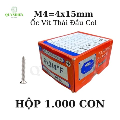 Ốc vít Thái M4x15mm ren xoắn đầu Col dài 15mm - 1.000 Con