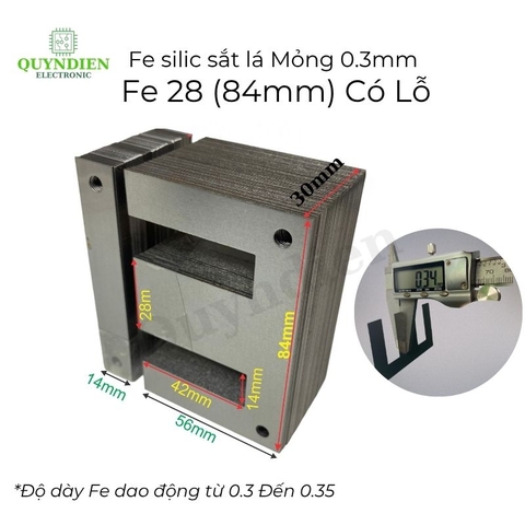 Fe sắt silic EI lá mỏng 0.35mm - 28mm (84mm) có lỗ