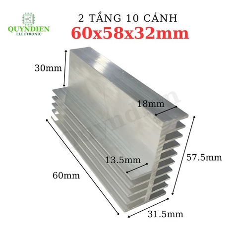 Nhôm tản nhiệt 2 tầng 10 cánh 60x58x32mm