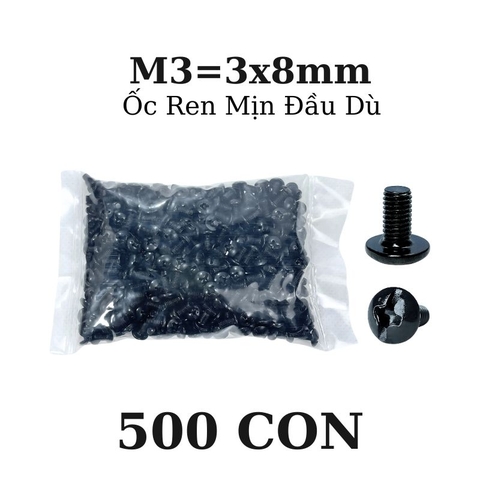 Ốc Vít Ren Mịn Đầu Dù M3 = 3x8mm - 500 con