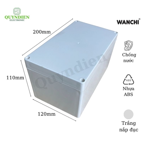 Hộp Nhựa ABS chống nước WANCHI Cao 200x120x110mm Trắng Nắp Đục
