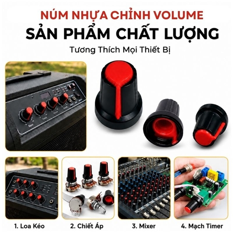 Núm Nhựa Volume Màu Đỏ Thân Đen