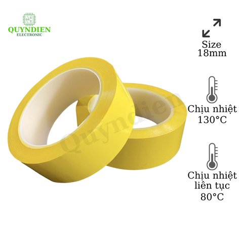 Băng dính quấn biến áp xung chịu nhiệt màu vàng Size 18mm dài 66m
