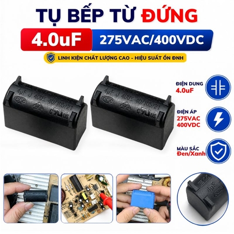 Tụ Bếp Từ 4uF 275VAC 400VDC Màu Đen Loại Đứng