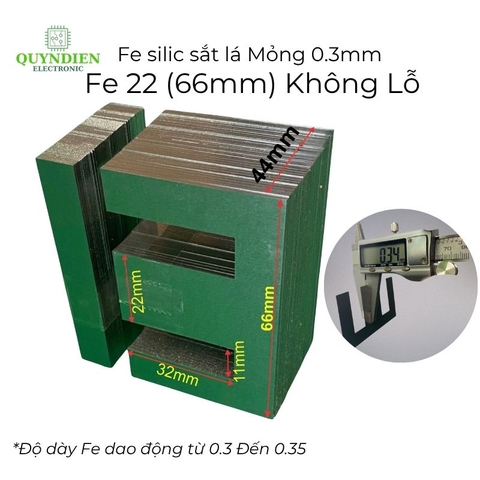Fe Sắt silic EI lá mỏng 0.35mm - 22mm (66mm) không lỗ