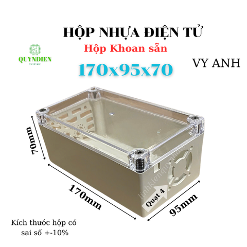 Hộp nhựa Phay sẵn VY ANH 170x95x70mm Trắng nắp Trong