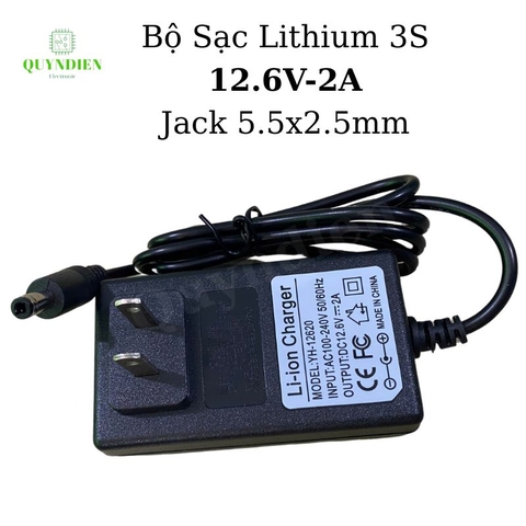 Bộ Sạc Pin Lithium 3S 12.6V-2A Jack 5.5x2.5mm