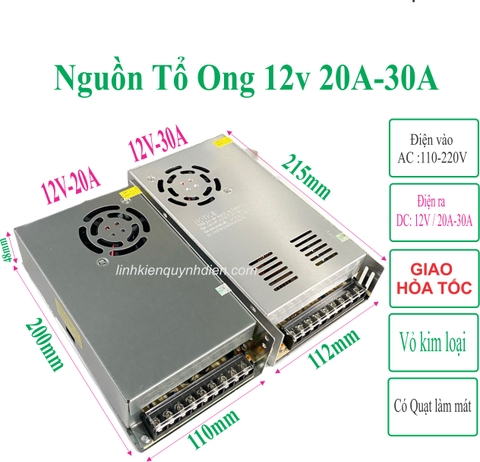 Nguồn Tổ Ong 12V 20A-30A Cho Đèn Led, Camera