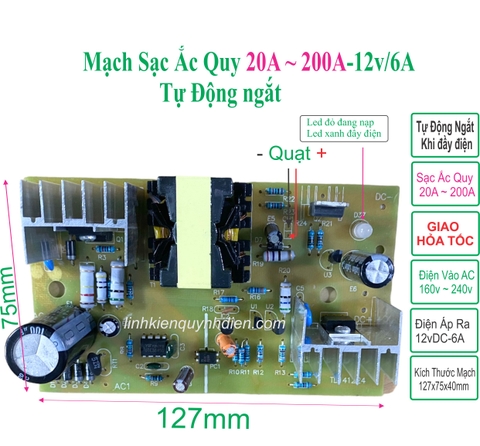 Mạch Sạc Acquy 20A ~ 200A tự động 12V/6A