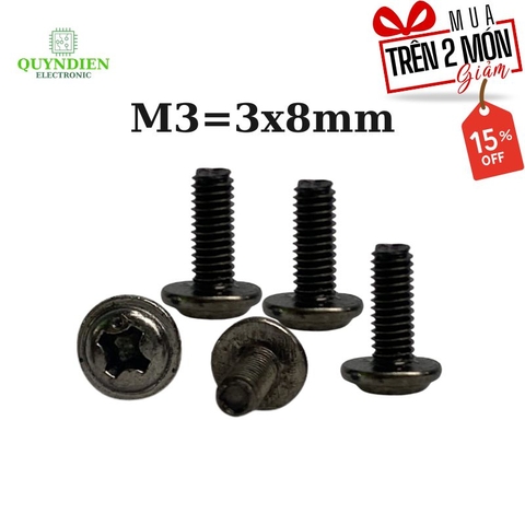 Ốc vít ren mịn M3x8mm đầu long đền dài 8mm - 100 Con