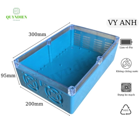 Hộp nhựa khoan sẵn VY ANH 300x200x95mm Xanh Nắp Trong