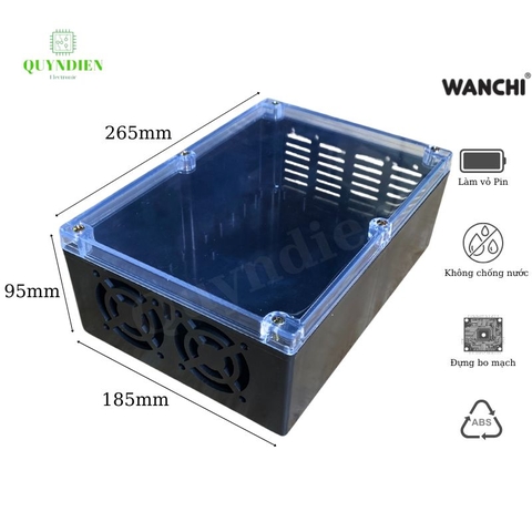 Hộp nhựa KHOAN sẵn 265x185x95mm Đen Nắp Trong