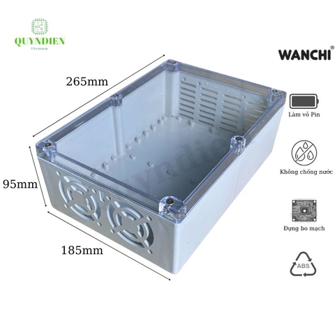 Hộp nhựa KHOAN sẵn 265x185x95mm Trắng Nắp Trong