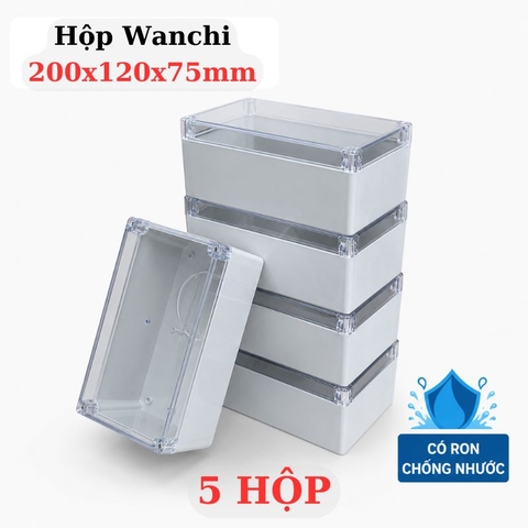 Hộp Nhựa ABS chống nước 200x120x75mm Wanchi, màu trắng nắp trong