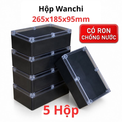 Hộp Nhựa ABS chống nước 265x185x95mm Wanchi, màu đen nắp trong