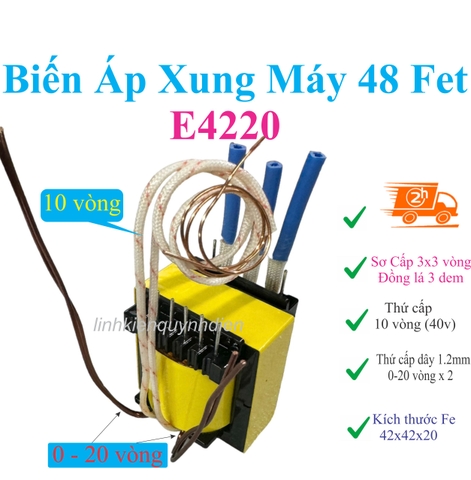 Biến áp xung EE4220 Đứng dùng cho mạch 48 fet 4 biến áp (20 vòng dây 1.2mm x2)