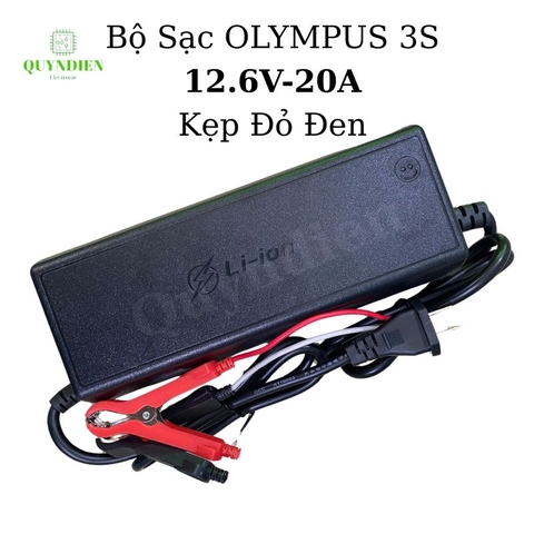 Bộ Sạc Pin Olympus 3S 12.6V-20A Kẹp Đỏ Đen