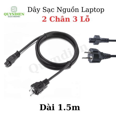 Dây Sạc Nguồn Laptop 3 Chân 2 Lỗ Tròn Dài 1.5m