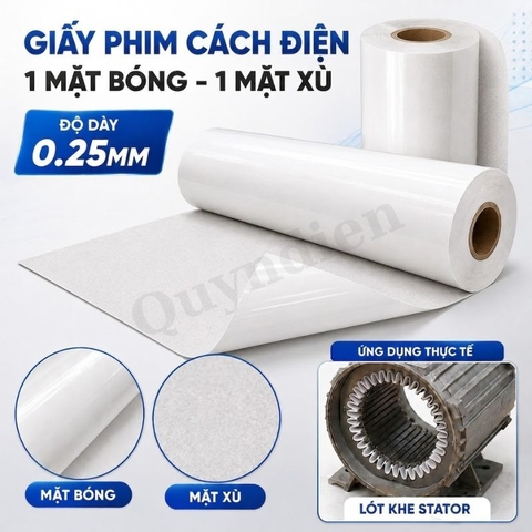 Giấy Phim Cách Điện Trắng 1 Mặt Bóng 1 Mặt Xù Dày 0.25mm
