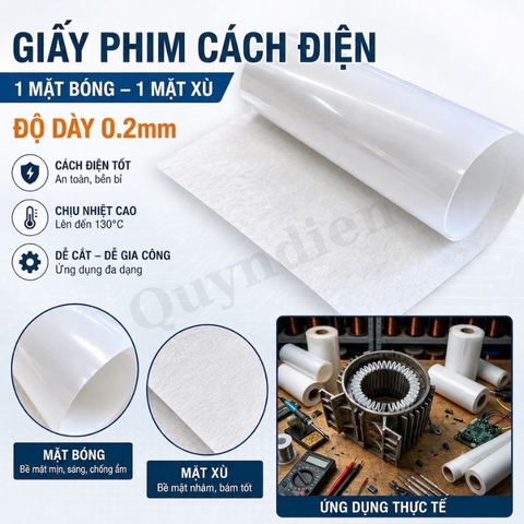 Giấy Phim Cách Điện Trắng 1 Mặt Bóng 1 Mặt Xù Dày 0.2mm