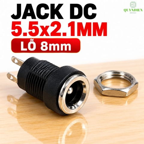 Jack Sạc DC 5.5x2.1mm Có Tán Lỗ Khoét 8mm