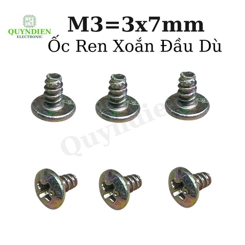 Ốc Vít Ren Xoắn Đầu Dù M3x7mm Vàng - Túi 100 Con=55g