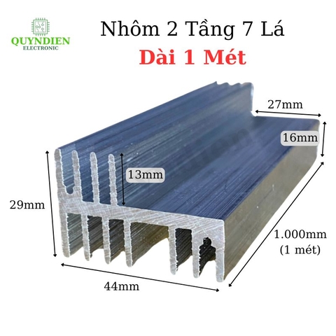 Nhôm tản nhiệt 2 tầng 7 cánh dài 1 mét - 1000x44x29mm