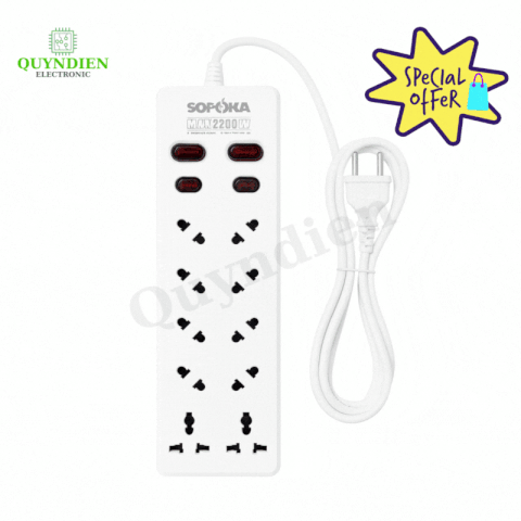 Ổ Cắm Chéo 10 Cửa 2200W 10A4 2 Nút Nguồn Siêu Bền Chống Cháy Chịu Nhiệt