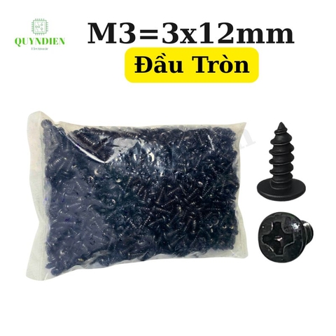 Ốc Vít Nhọn Đầu Tròn M3x12mm - Túi 1000 Con