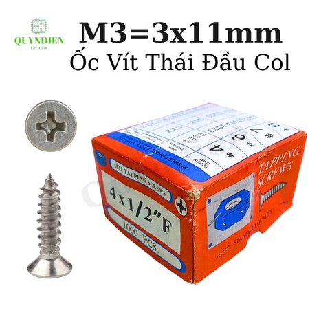 Ốc Vít Thái Ren Xoắn Đầu Col M3x11mm - Túi 1000 Con