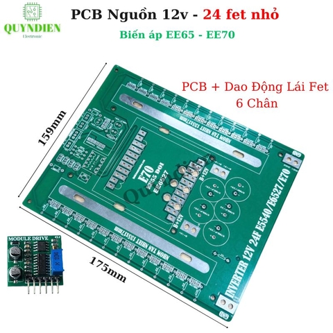 PCB Mạch công suất đổi điện DC ra DC - 24 fet nhỏ E65 - E70 + Kèm Dao Động 6 Chân