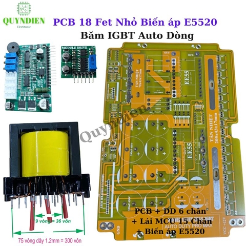 PCB mạch 18 fet IGBT auto nguồn nước + boar dao động + Module lái IGBT + Biến áp E5520 đứng